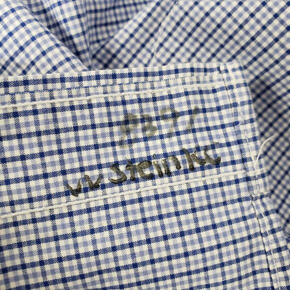 Tommy Hilfiger Mens Shirt Large Button Long Sleeve Plaid Blue Cotton Logo Pocket - Picture 9 of 11